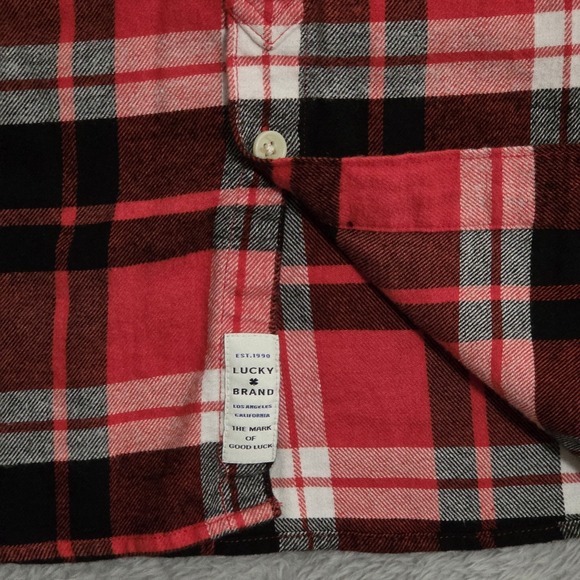 Lucky Brand Saturday Stretch Long Sleeve Shirt Mens XL Red Plaid Pockets Casual - Picture 7 of 7